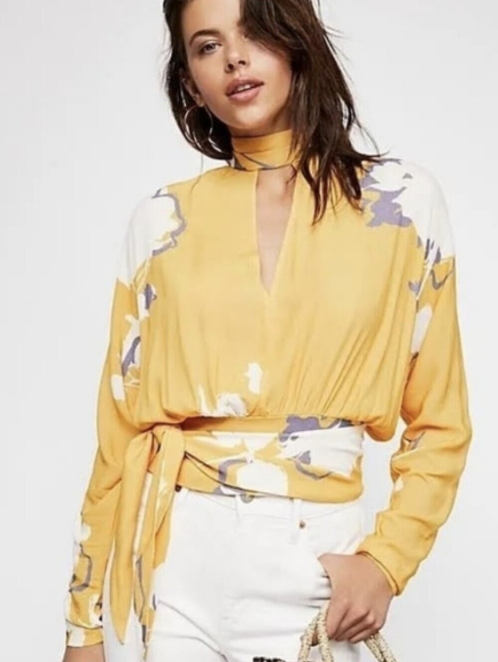 Free People Say You Love Me Blouse Floral Cutout Yellow Size M Cottagecore Boho